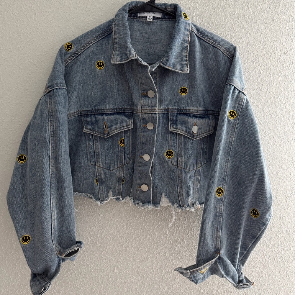 Denim Jacket with Smiley Patches - Picture 2 of 13